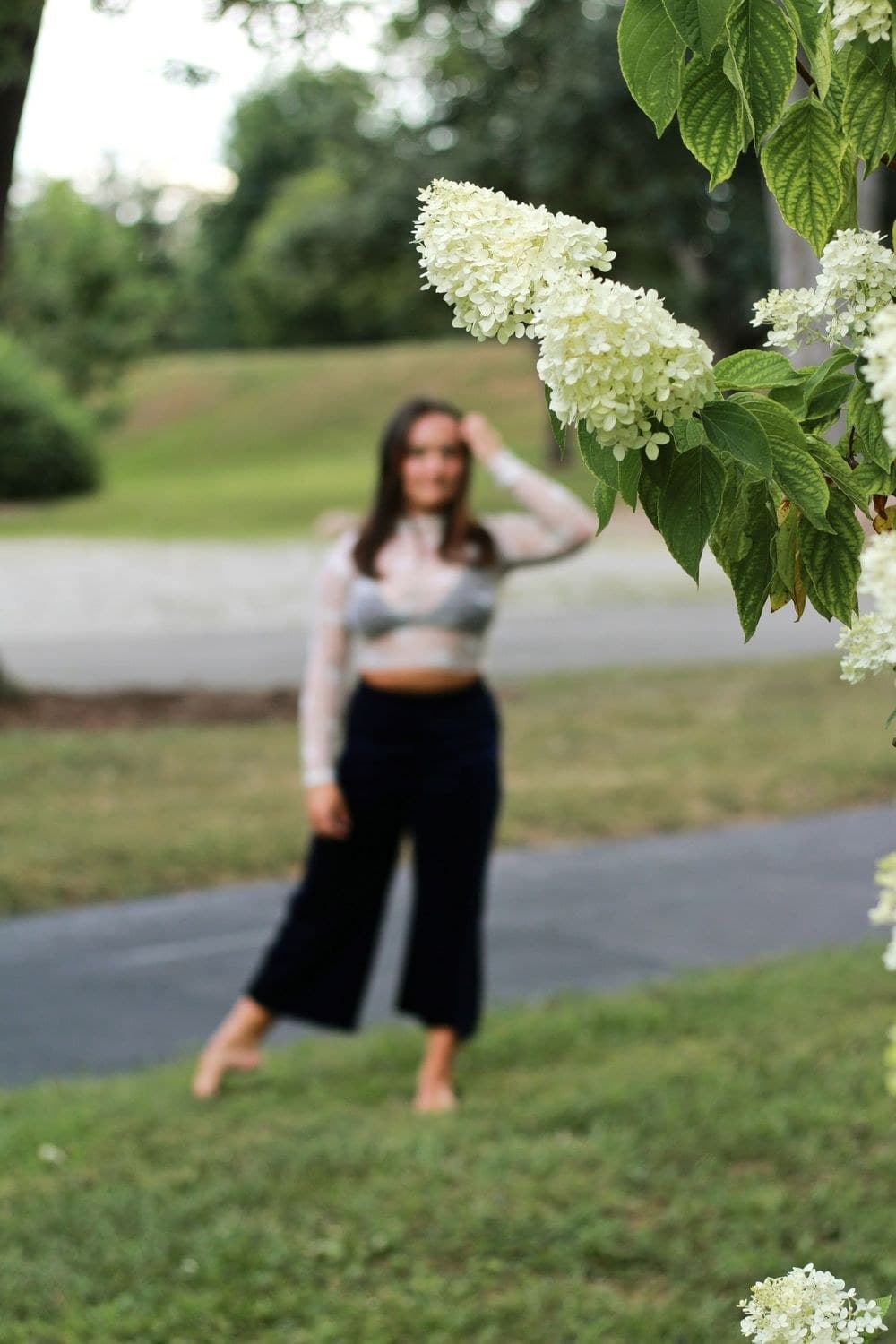 Portrait session among the hydrangeas
